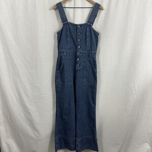Aerie Blue Denim Button Front Wide Leg Jumpsuit Womens Sz M Boho Western